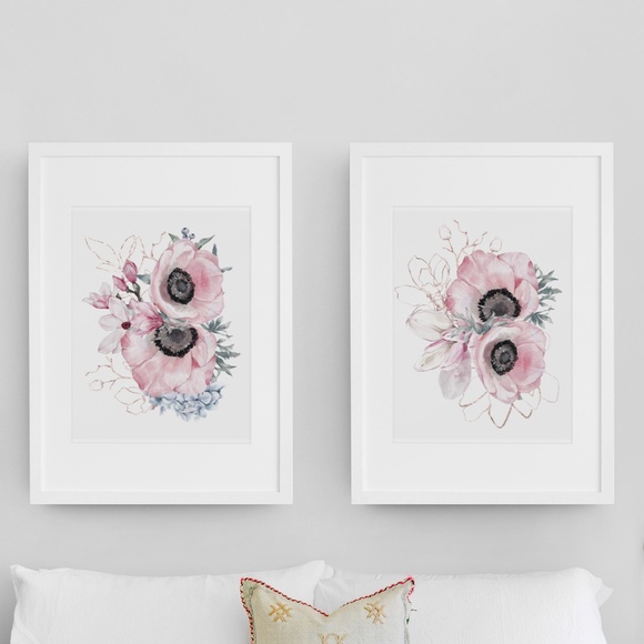 Wall Art Watercolor Pink Flowers Print Unframed - Picture 10 of 10